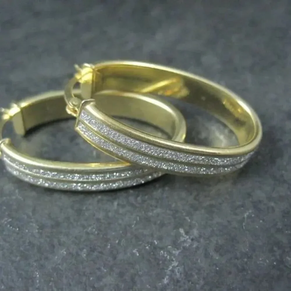 Simone I Smith Sparkly Oval Hoop Earrings Vermeil Sterling NWOT